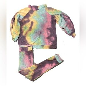 White Birch Size Small Tie Dye Loungewear Casual 2 piece Set Bubble Sleeves